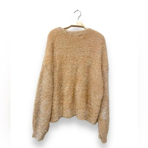 Anthropologie Maeve Tinsel Eyelash Soft Sparkle Sweater in Sand Tan Size 2X - Picture 4 of 5